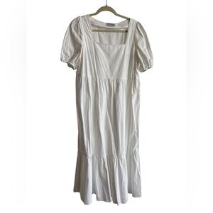 Modern Citizen White Cotton Puff Sleeve Square Neck Midi Dress